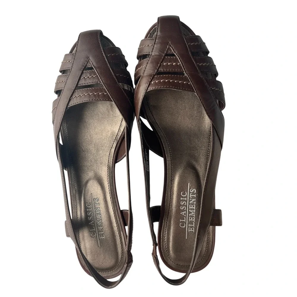 Classic Elements Turner Leather Caged Strappy Slingback Sandals Brown Women's 8M